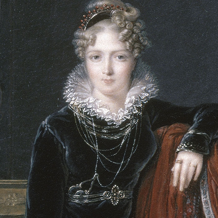 Portrait de la baronne de Benoist, détail